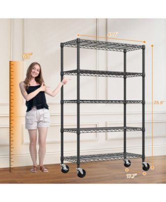 5-Tier Storage Shelves, Heavy Duty Metal Wire Shelving Unit, Adjustable Shelving Rack with Wheels for Basement, Warehouse