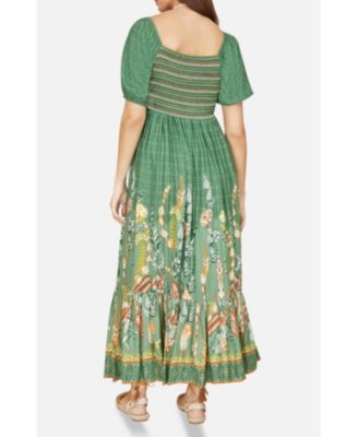Women's Ruched Leaf Print Maxi Dress