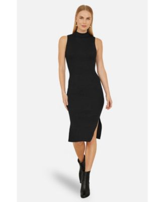 Women's Fitted Side-Slit High-Neck Midi Dress