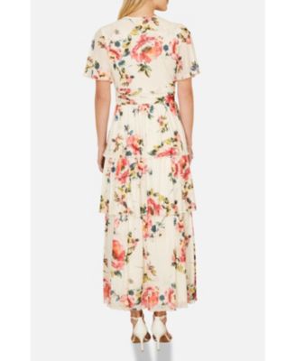 Women's Floral Mesh Tiered Maxi Dress