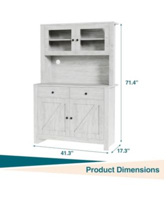 64 in Pantry Cabinet with Microwave Stand Freestanding Kitchen Storage with Drawer Shelves Coffee Bar