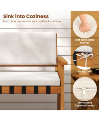 Set of 4 Wood Furniture Set w/Coffee Table Seat Back Cushions for Backyard Porch