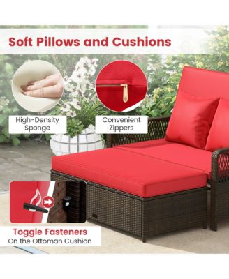 Patio Rattan Daybed Wicker Loveseat Sofa w/ Multifunctional Ottoman