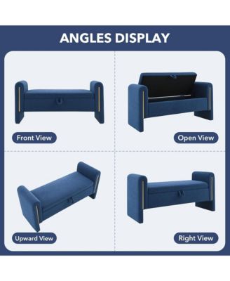 Upholstered Storage Ottoman, Modern Teddy End of Bed Bench, Window Storage Stool with Arms for Living Room, Bedroom