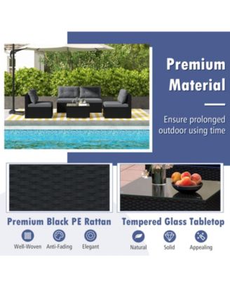 Set Of 5 Outdoor Furniture Set w/ Seat and Back Cushions Tempered Glass Tabletop