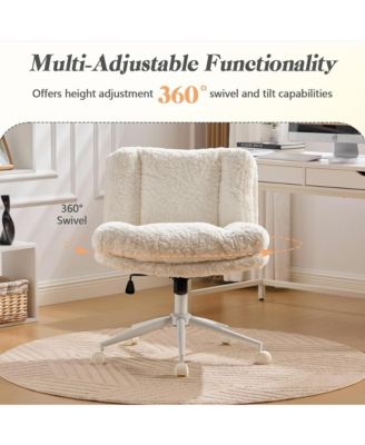 Faux Fur Criss Cross Office Chair - Adjustable Swivel Desk Chair with Extra-Deep Seat and 2-Layer Cushions for Study Room