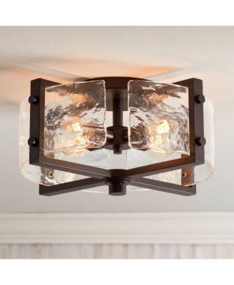 Adri Modern Ceiling Light Flush Mount Fixture 4-Light 16.50" Wide Black Metal Curved Textured Glass Panels for Bedroom Kitchen Living Room