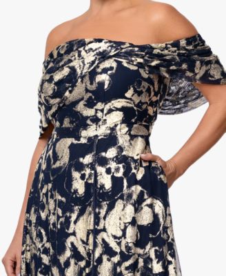 Plus Size Printed Off-The-Shoulder Ball Gown