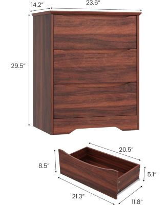 Wooden Dresser with 3 Drawers, Tall Modern Closet with Deep Storage, Large Chest of Drawers with Wide Top, Long Storage Dresser for Bedroom