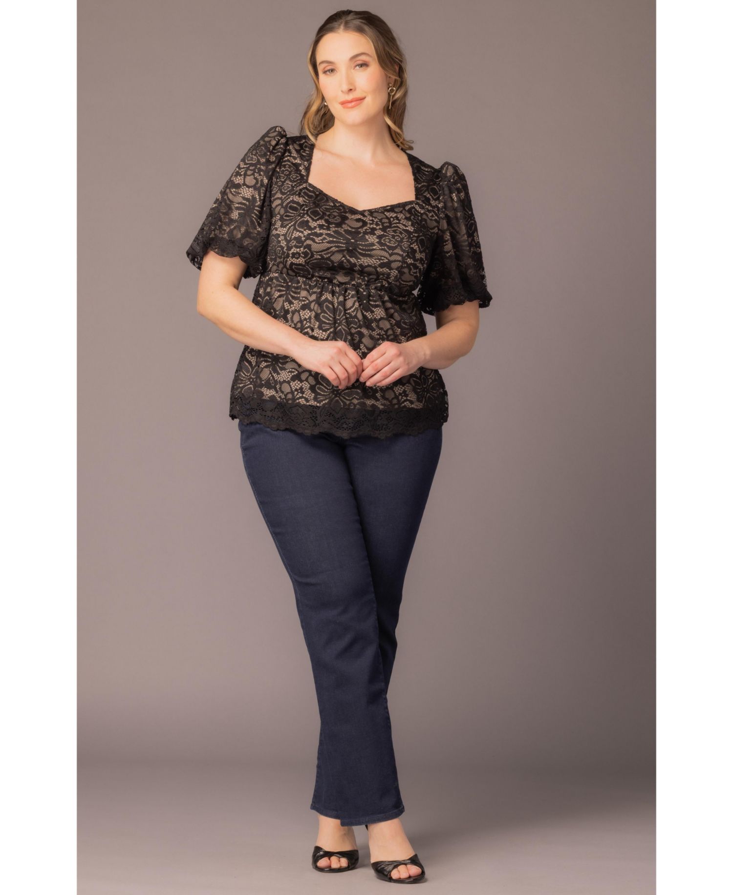 Plus Size Winsome Sweetheart Lace Peplum Top