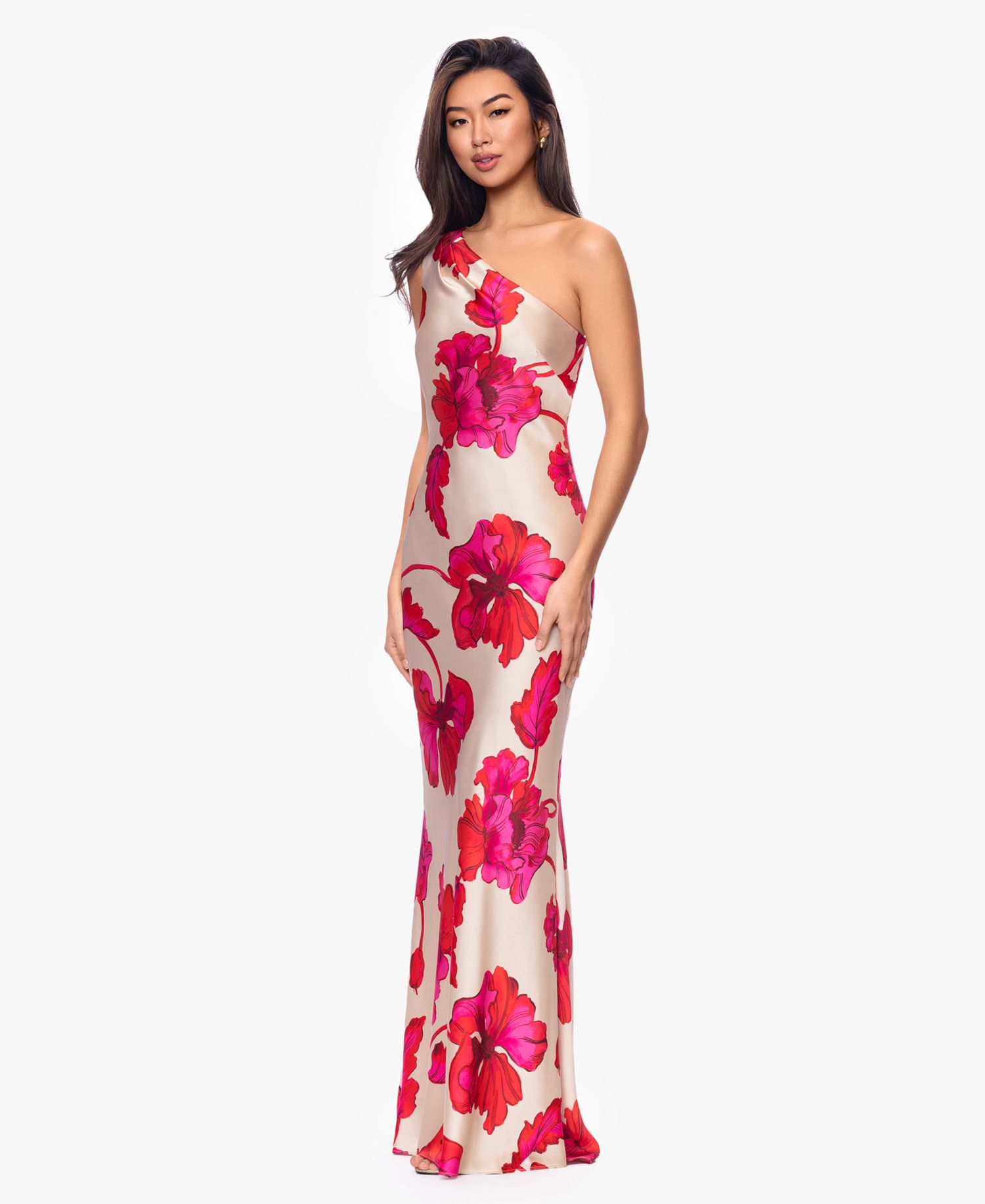 Petite One-Shoulder Printed Gown