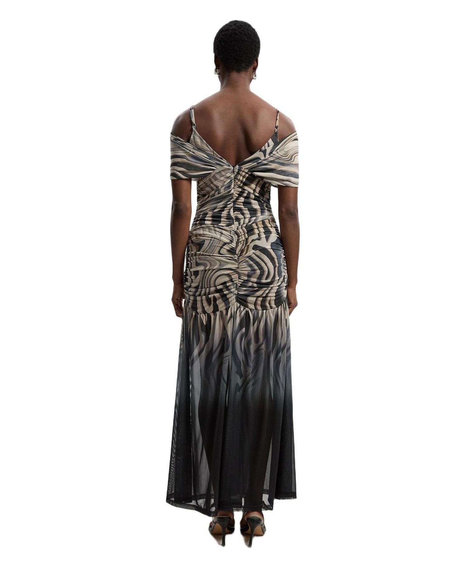 Women's Marble Print Mesh Plunge Maxi Dress