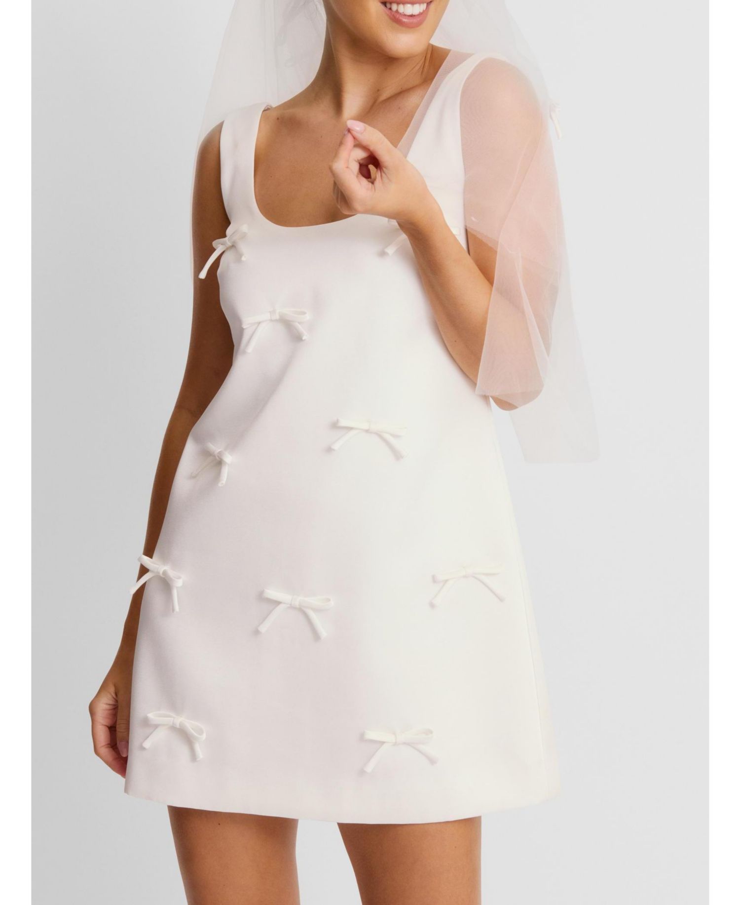 Women's Scoop Neck Bow Detail Mini Dress