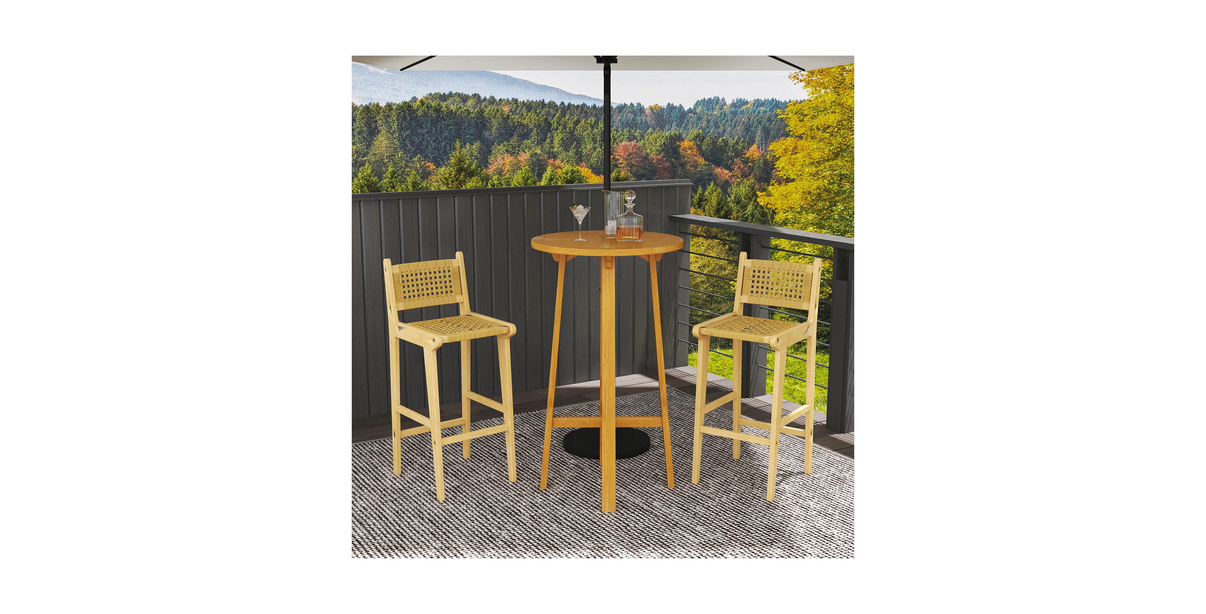 sumyeg Patio Teak Wood Bar Stool with Rattan Backrest and Seat