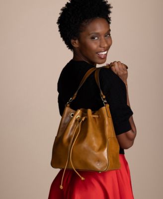 Belamy Small Glazed Leather Drawstring Bucket Bag