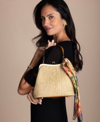 Laureana Small Straw Frame Crossbody Bag with Scarf