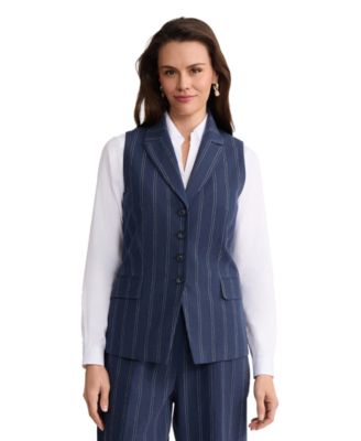 Women's Four-Button Linen-Blend Peak Lapel Vest