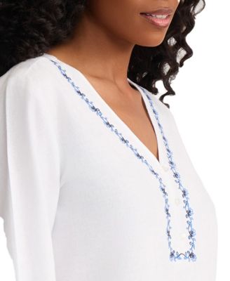 Women's V-Neck Linen-Blend Popover Top