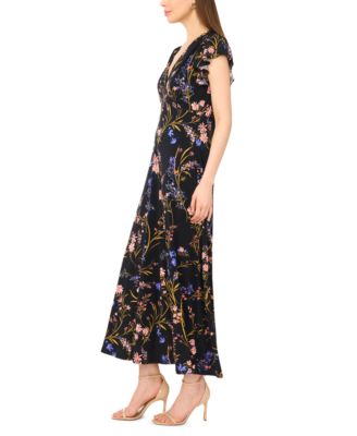 Women's Flutter Sleeve V-Neck Midi Dress