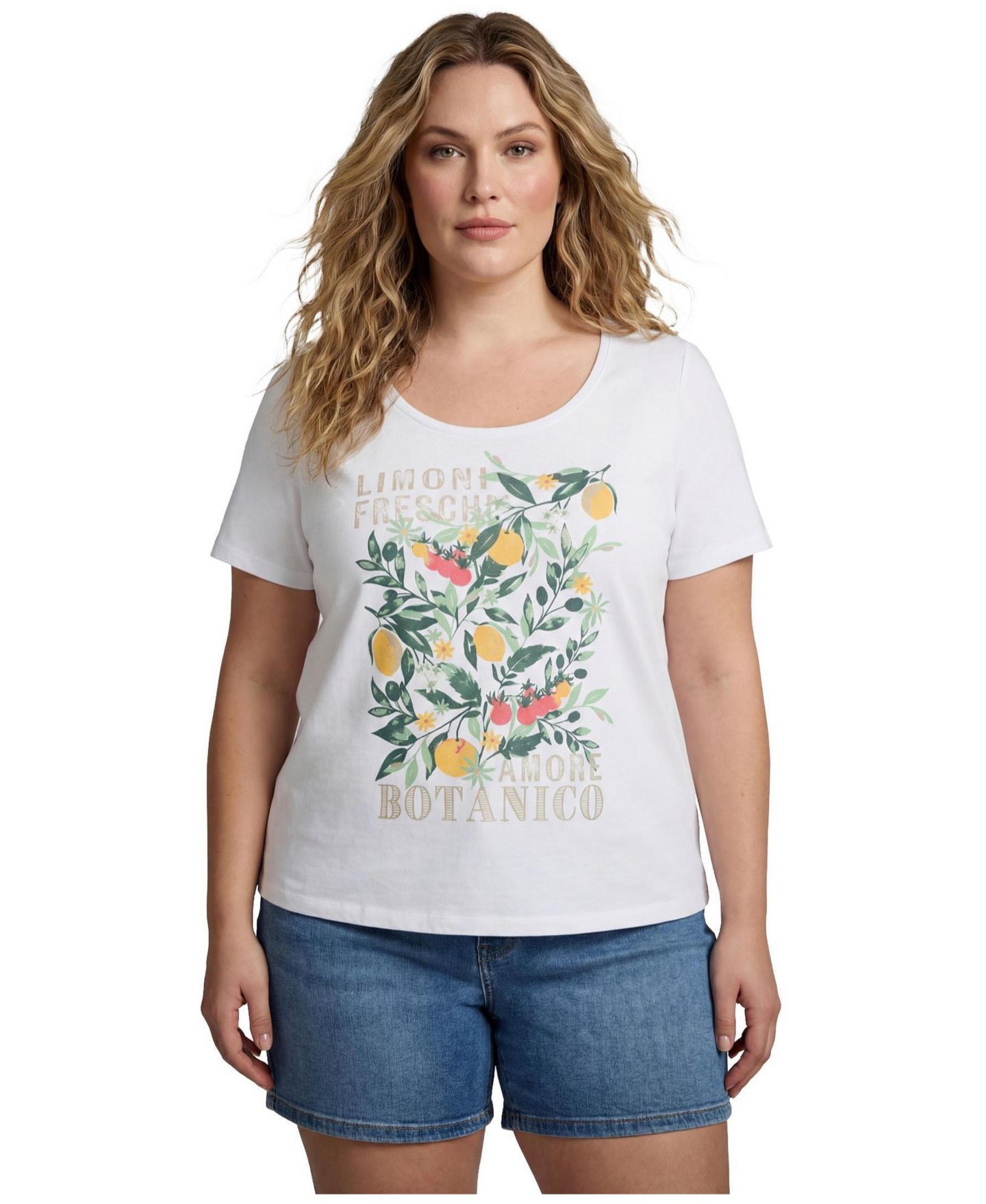 Женская футболка Avenue Plus Size Scoop Neck Tee Graphic, цвет: Белый — фото 1