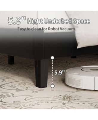 KING Size Bed Frame, Velvet Upholstered Platform Bed with Adjustable Vertical Channel Tufted Headboard, No Box Spring Needed, Easy Assembly