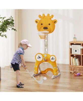 4-in-1 Toddler Height Adjustable Basketball Hoop with Ring Toss for 3+ Kids