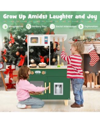 Kids Play Kitchen with Microwave & Rotating Knobs for Boys & Girls Ages 3-6