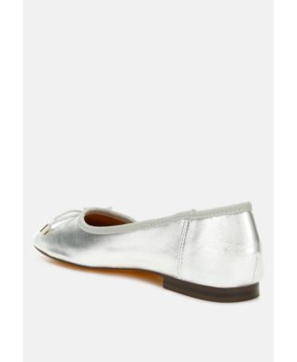 Rag and Co Womens Primrose Metallic Pleather Bow Ballerinas