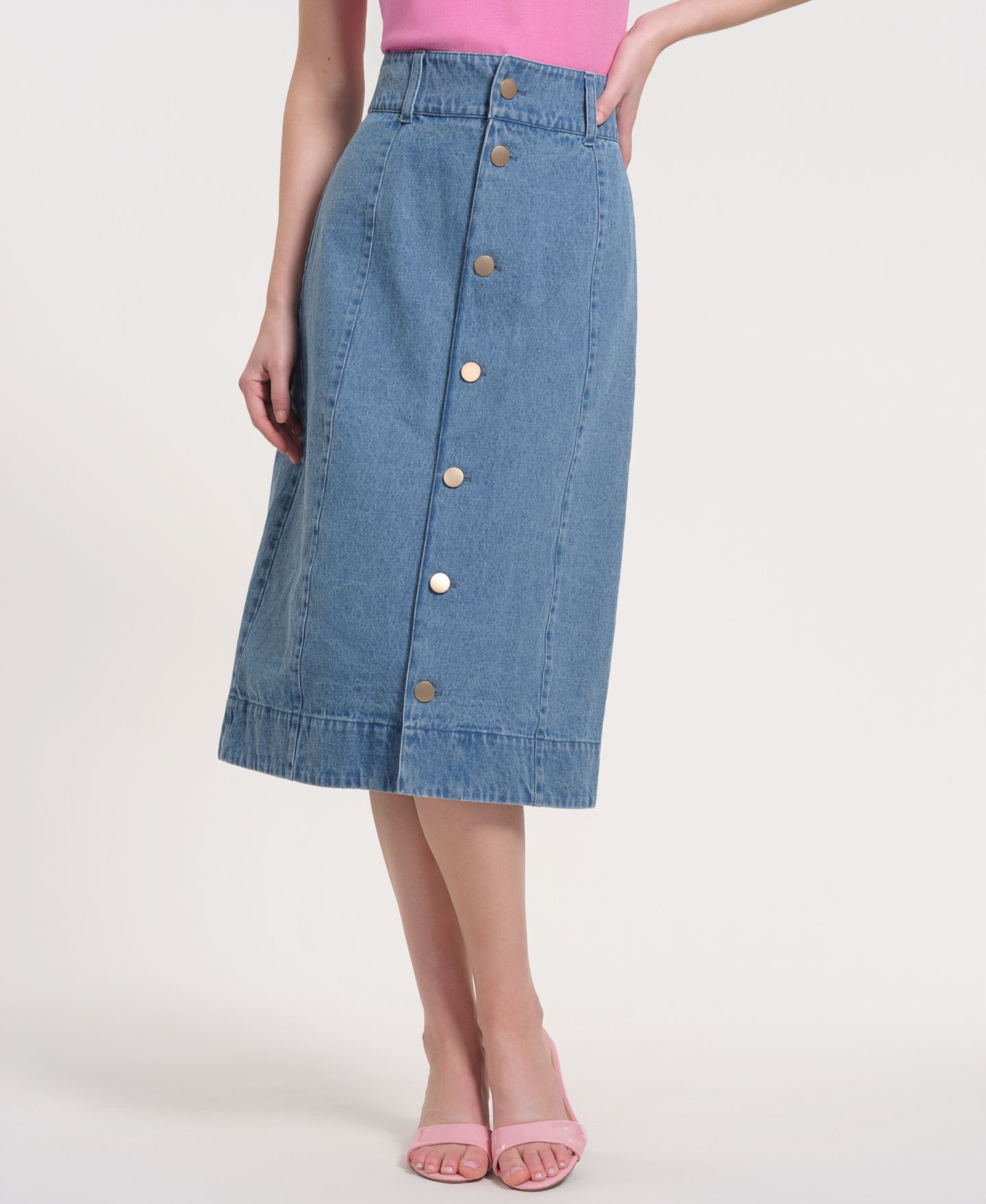 Женская юбка Isaac Mizrahi Button-Front Denim Maxi, цвет: Midwash — фото 1