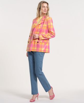 Women's Long-Sleeve Plaid Sequin Blazer