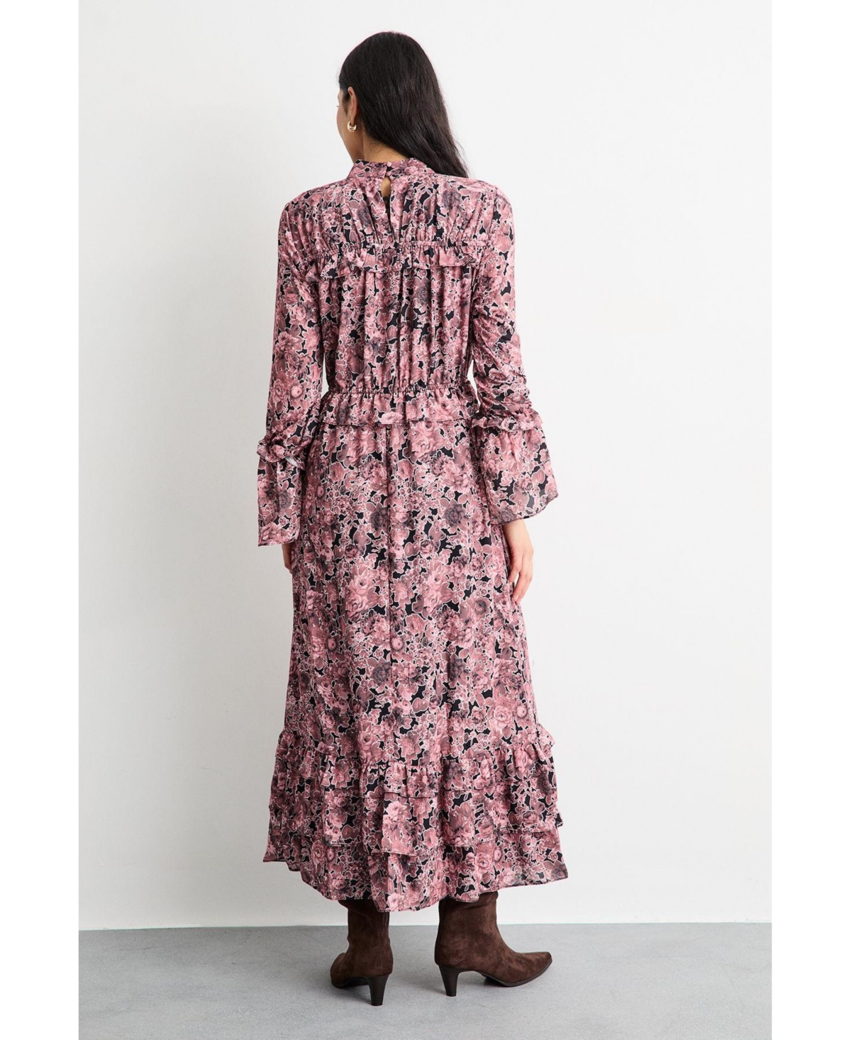 Warehouse Women's Chiffon Shirred High Neck Midi Dress