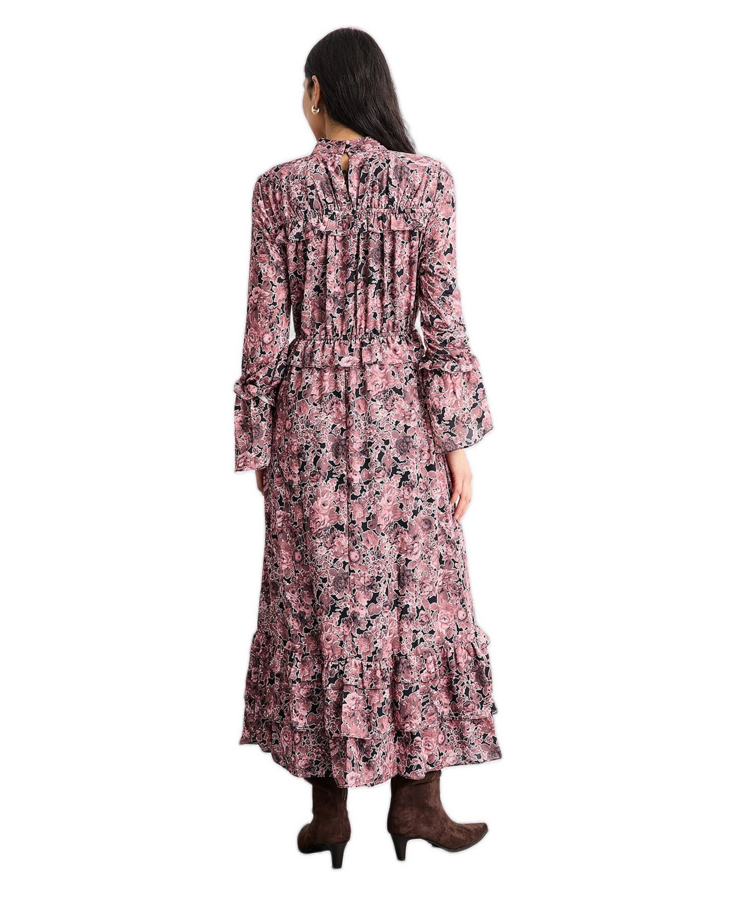 Women's Chiffon Shirred High Neck Midi Dress