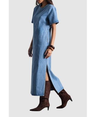Women's Denim Side Split Midi Dress