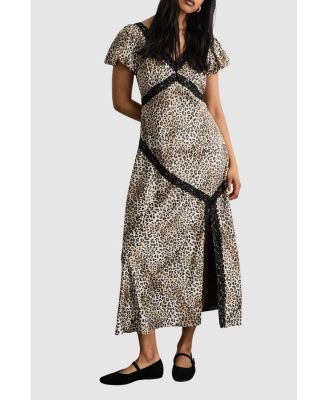 Women's Printed Puff Sleeve Midi Dress