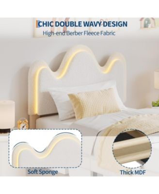 Bed Frame Adjustable Upholstered Headboard Storage Drawers Boucle Lamb Fleece Led Kids Bed Wood Slats