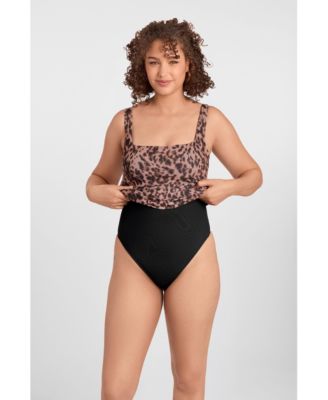 Women's Shirred Waist Square Neck Sculpting Tank Mini Dress with Built-In Shapewear