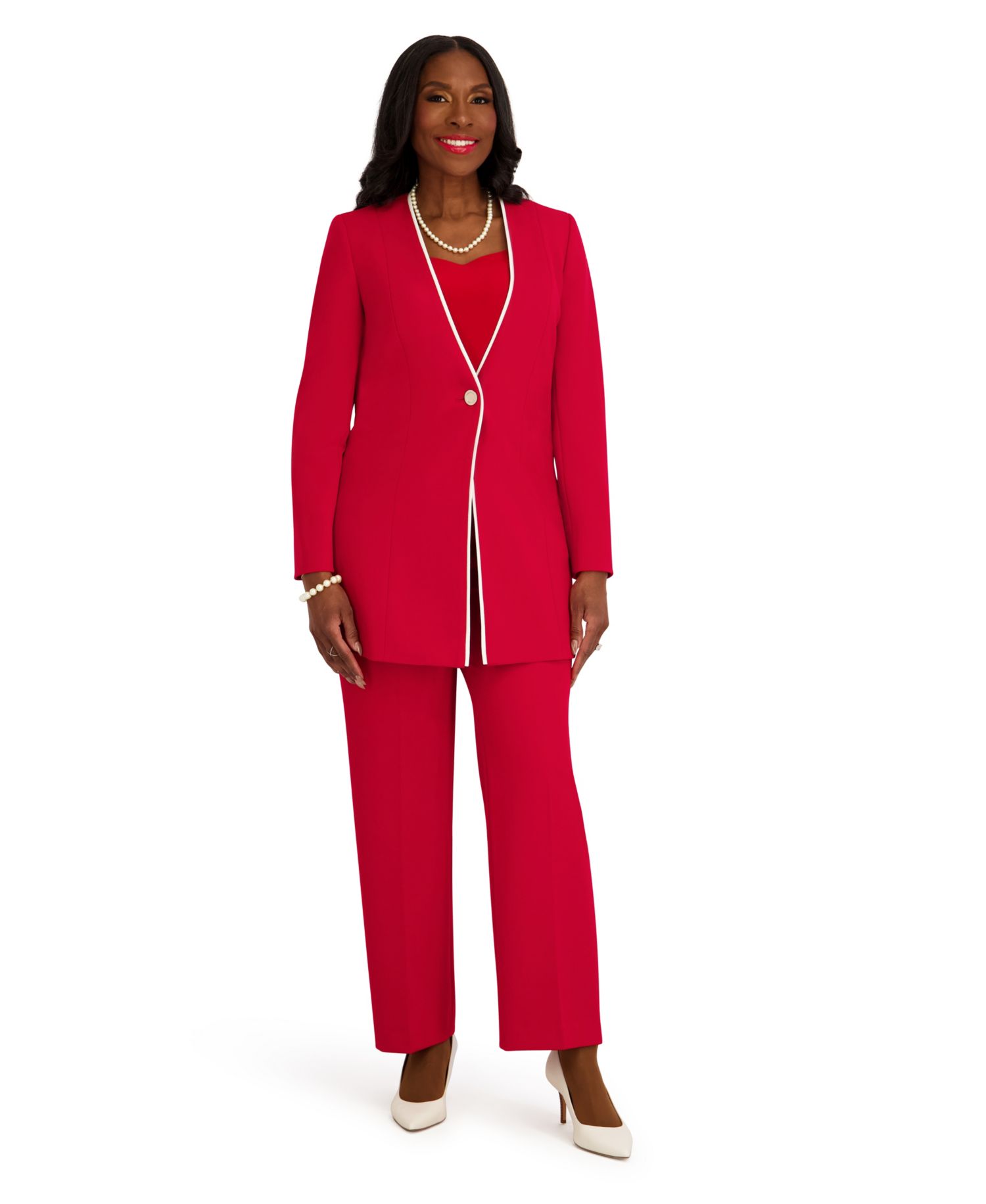 Women's Collarless Topper with Flat Piping Button-Front Blazer
