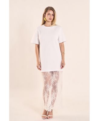 Women's Mixed Media Lace T-Shirt Dress