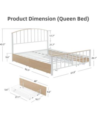 Queen Metal Bed Frame With Headboard and Footboard 4 Storage Drawers No Box Spring Space Saving