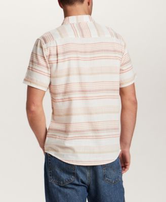 Men's Twill Stripe Short-Sleeve Button-Down Cotton Shirt