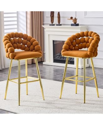 Streamdale Set of 2 Orange Velvet Bubble Bar Stools with Gold Legs