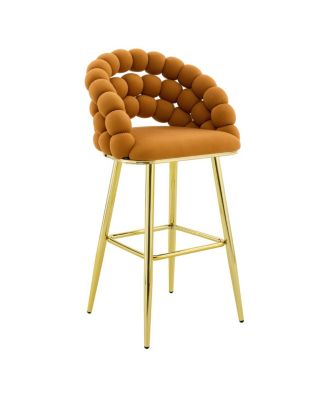 Streamdale Set of 2 Orange Velvet Bubble Bar Stools with Gold Legs
