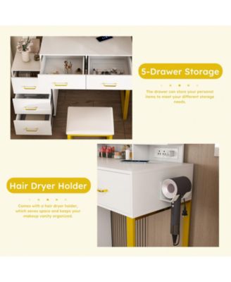 Stylish Coffee Table with 2 Drawers White Finish Modern Living Room Center Table with Storage