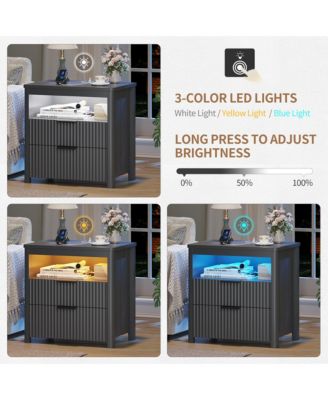 24" Modern LED Nightstand with 3 Drawers and Charging Station