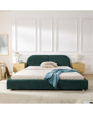 Modern Queen Green Fabric Bed with Headboard