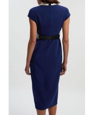 Women's Contrast Collar Tailored Midi Dress