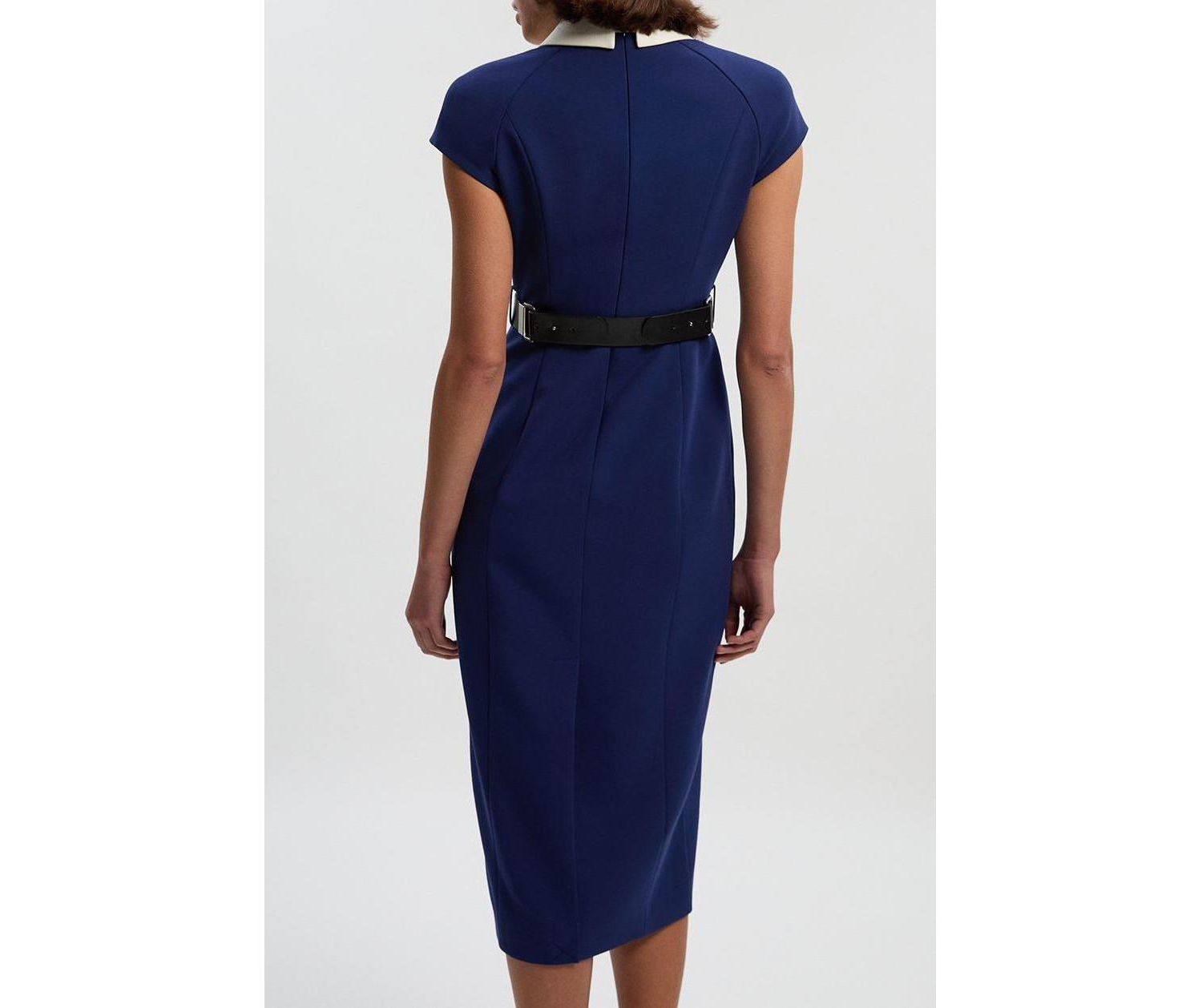 Women's Contrast Collar Tailored Midi Dress