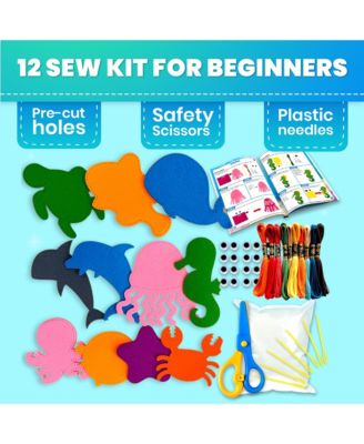 Kids Crafts Ages 4-8 DIY Beginner Needle and Thread Kit - 12 Sewing Kit Basic
