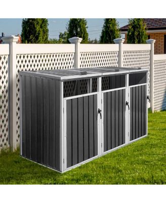 Streamdale Metal Outdoor Garbage Bin Shed for 3 Trash Cans