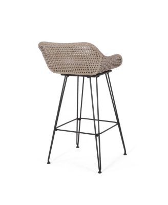 Streamdale Wicker Barstools with Metal Hairpin Legs and Cushions (Set of 2